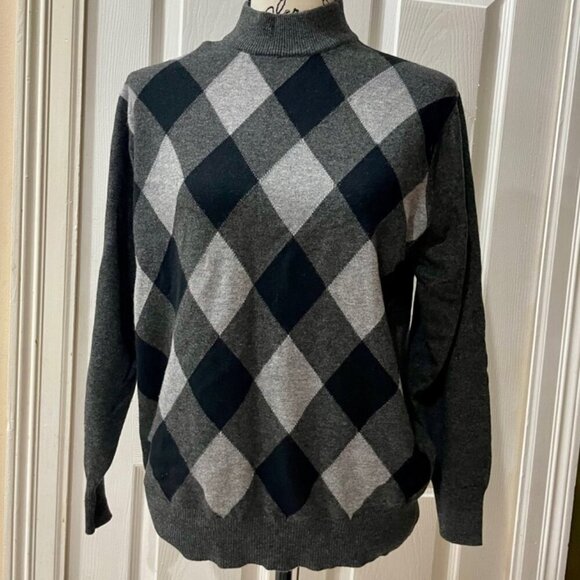 GAO YUN XIANG CASHMERE SWEATER SZ M GRANDPA ARGYLE MOCK NECK DARK ACADEMIA - Picture 2 of 16